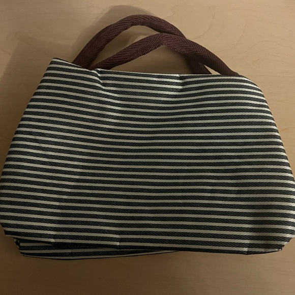 Insulated Oxford Striped Black White Women's lunch tote Bag handles viral - Picture 3 of 4